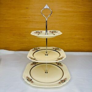 Cream Floral Three-Tiered Serveware Stand